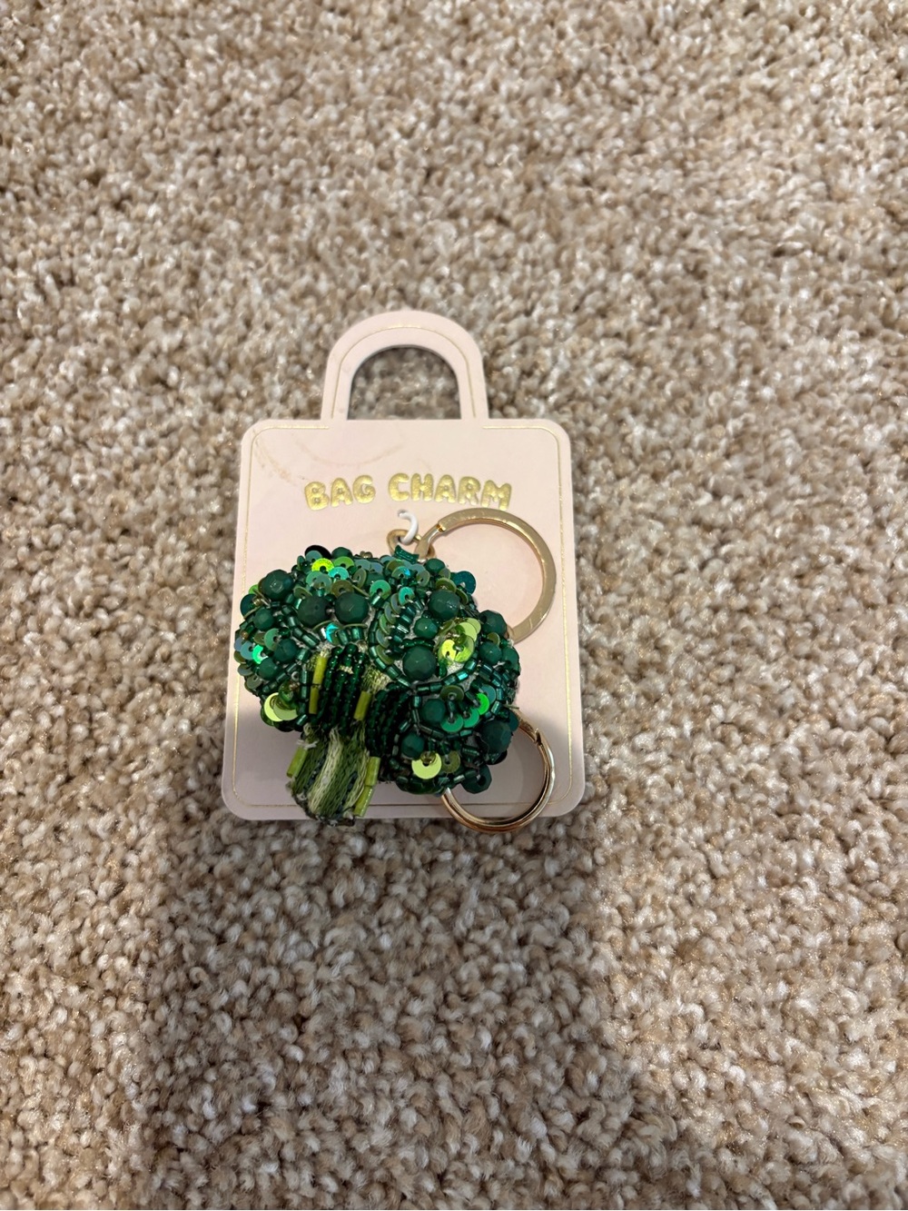 Anthropologie Sequin Green Broccoli Bag Charm Keychain - Women Accessories